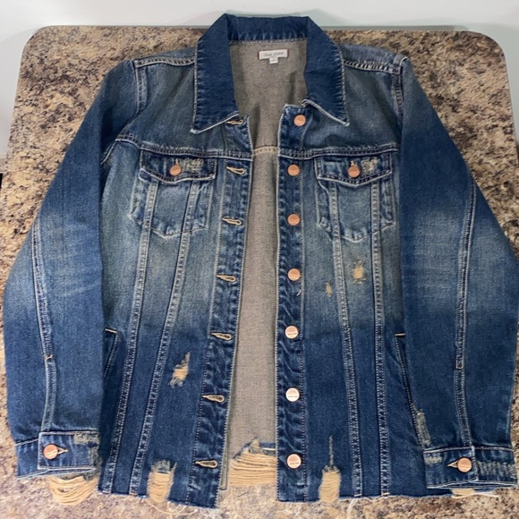 Dear John Elsie Oversized Destructed Frayed Hem 100% Cotton Denim Jacket Size M - Picture 11 of 16